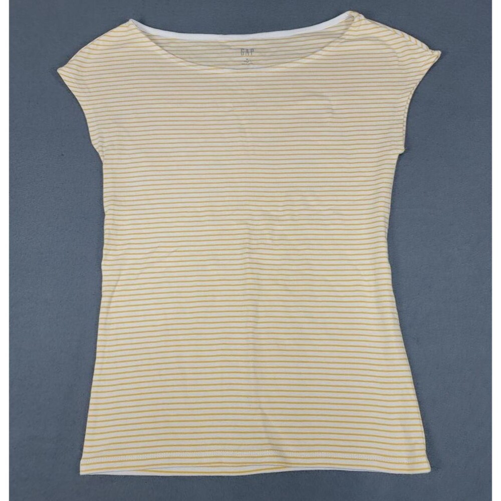Gap Women's Modern T Shirt Boat Neck Cap Sleeve Size Medium Yellow striped